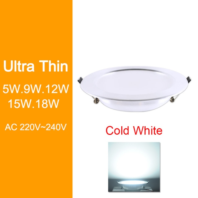 Downlight 3W 5W 9W 12W 15W 18W led downlight Silver White Ultra Thin Aluminum AC110V 220V 240V Round Recessed LED Spot Lighting