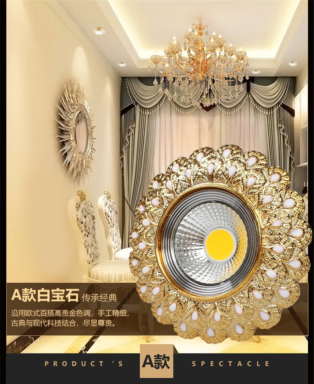 Europe Luxury Gold Resin Peacock Feather Embedded Downlights 3W 5W 110V 220V Open Hole 6Cm Corridor Led Lamp Foyer Art Spotlight