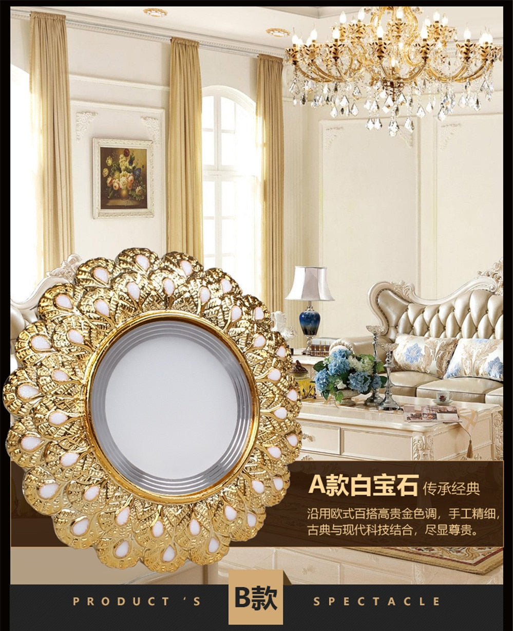 Europe Luxury Gold Resin Peacock Feather Embedded Downlights 3W 5W 110V 220V Open Hole 6Cm Corridor Led Lamp Foyer Art Spotlight