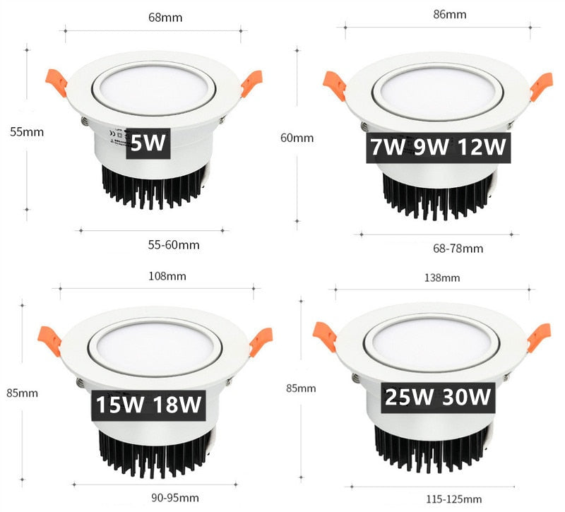 Dimmable 110V 220V Recessed LED COB Downlight Milky White Lampshade 15W 18W 25W 30W Ceiling Lamp Spot Light For Indoor Lighting