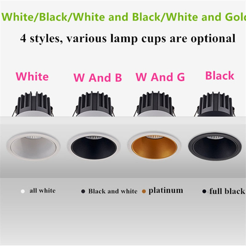 Dimmable Recessed Anti Glare LED Downlights 10W/15W/18W COB Ceiling Spot Lights AC90~260V Background Lamps Indoor Lighting
