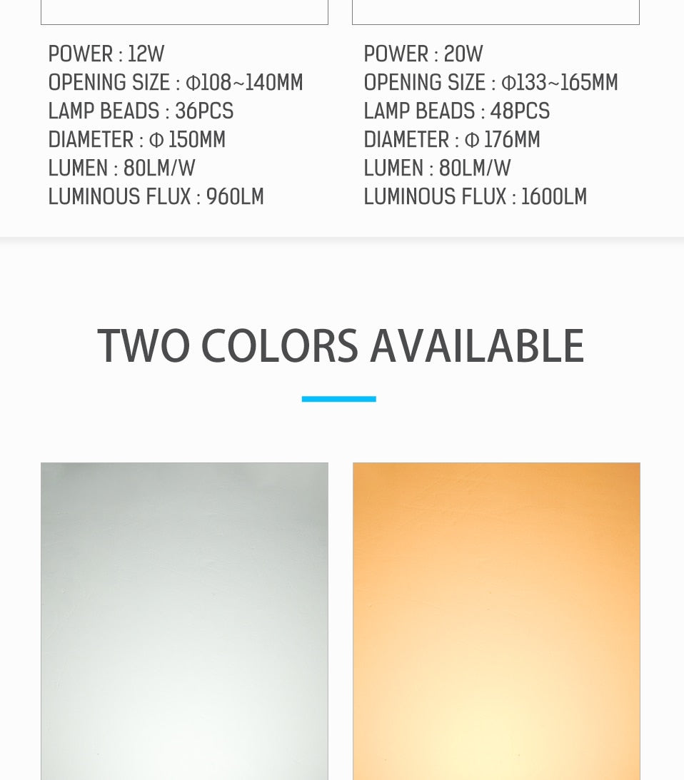 LED Downlight 12W 20W Recessed Round LED Ceiling Lamp AC 220V Indoor Lighting Warm White/White