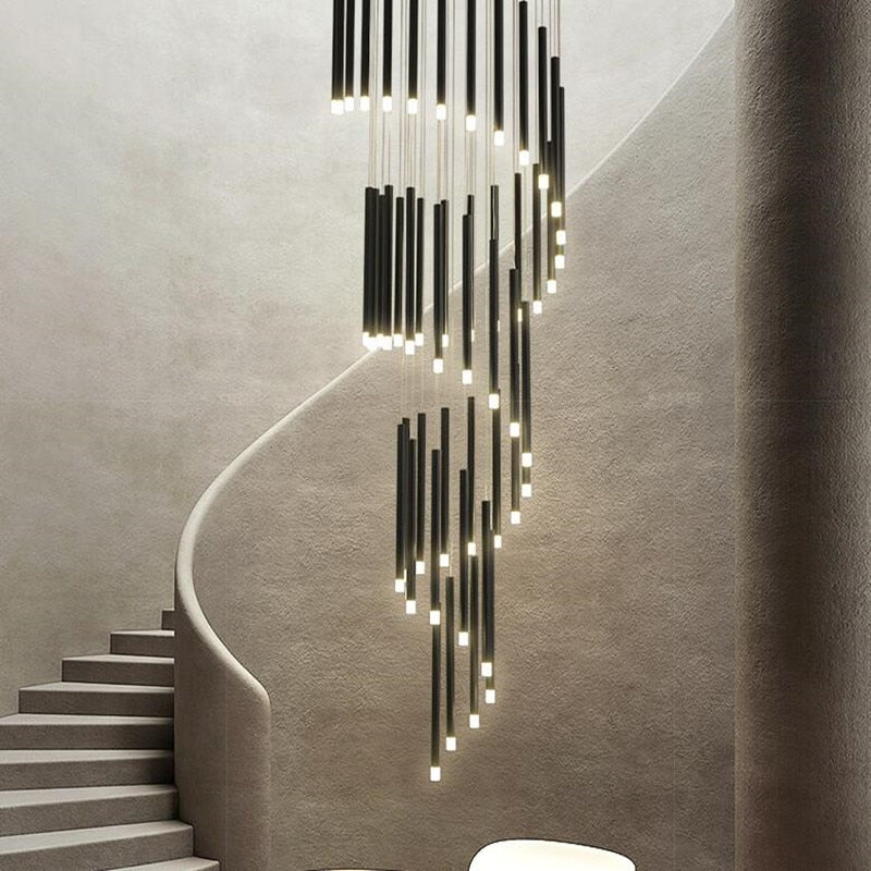 New LED Chandelier Lighting Modern for Staircase Living Room Dining Industrial Pendant Lamp Loft Villa Black Long Downlight