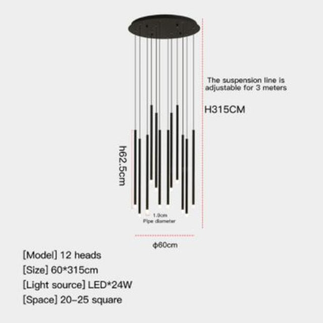 New LED Chandelier Lighting Modern for Staircase Living Room Dining Industrial Pendant Lamp Loft Villa Black Long Downlight