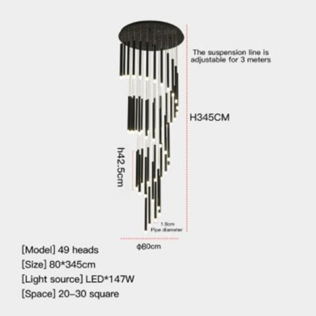 New LED Chandelier Lighting Modern for Staircase Living Room Dining Industrial Pendant Lamp Loft Villa Black Long Downlight