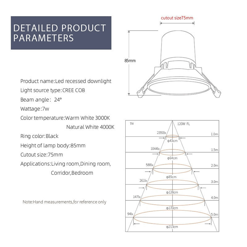 Aisilan LED Recessed spotlight Narrow Border lamp home spotlight 7.5 open hole downlight minimalist living room CRI 93