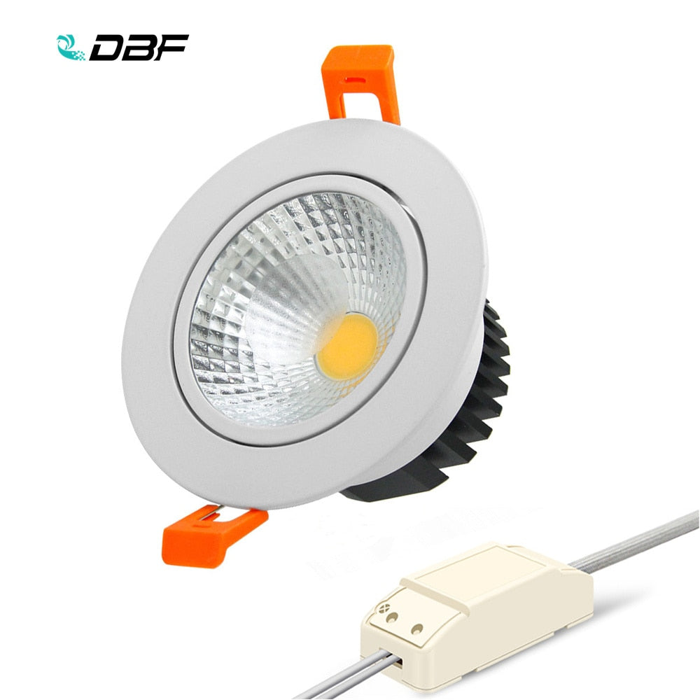 DBF Anti-glare Recessed Ceiling Spot Light Dimmable 6W 9W 12W 15W LED COB Downlight with AC85-265V LED Transformer Home Decor