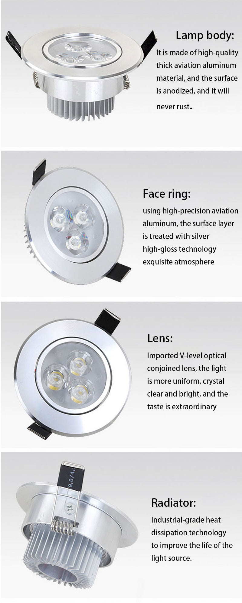 Round LED Recessed Dimmable Ceiling Downlights Aluminum LED Ceiling Light COB AC90V-260V 9W 12W 15W LED Spotlight Background Lamp