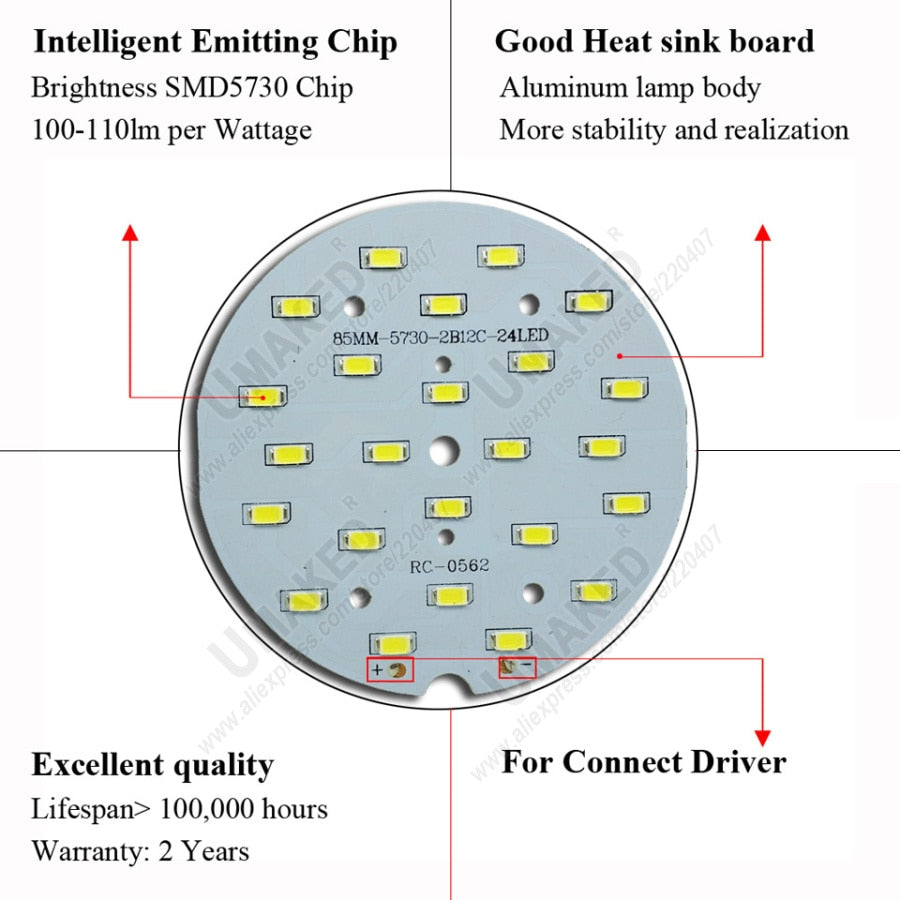 Brightness 12W 18W LED SMD5730 lamp source for bulb light, Real wattage led PCB panel for downlight ceiling light