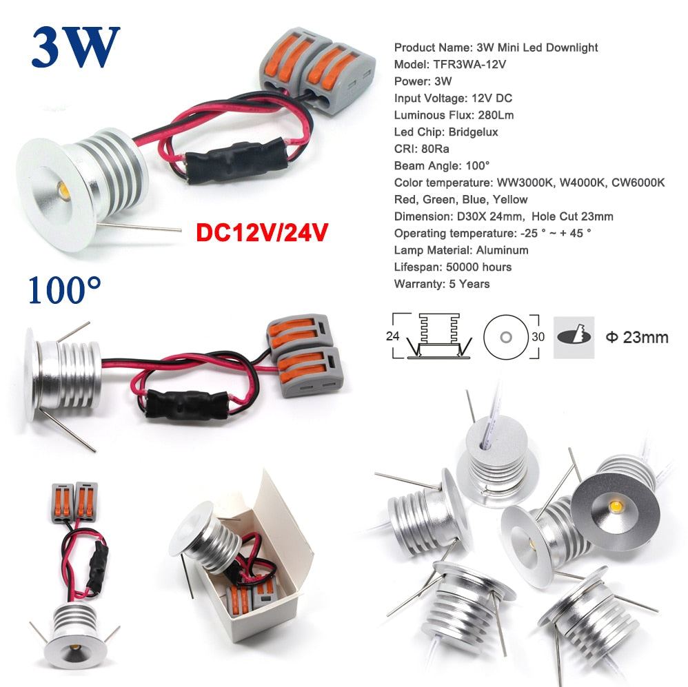 Mini LED Lamps for Hotel Dining Spot Light Cabinet Kitchen Lighting Lamp CE RoHS 1W 2W 3W 4W DC 12V 24V Ceiling Downlight