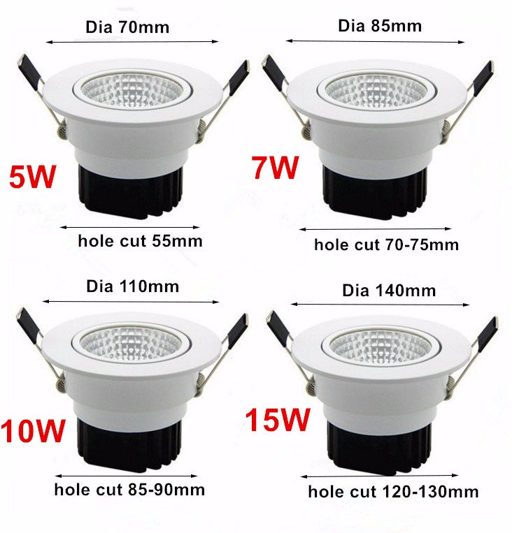 LED Lamp Recessed LED Dimmable Downlights COB 5W 7W 10W 15W LED Spot light LED decoration Ceiling Lamp AC 110V 220V