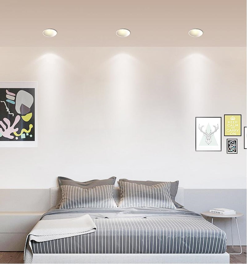 Super Bright Anti Glare Recessed Dimmable COB LED Downlights 7W 9W 12W LED Ceiling Spot Lights AC85~265V Background Lighting