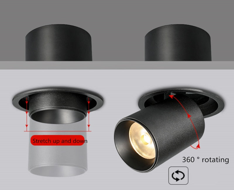 Dimmable Angle Adjust Stretchable Anti-glare LED COB Recessed Downlight 12W 15W 18W 20W LED Ceiling Lamp Spot Light AC90-260V
