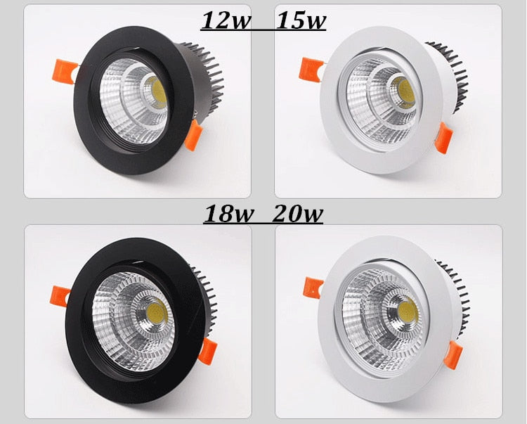 Dimmable LED Recessed Downlight 3W 5W 7W 10W 12W White/Black Body Ceiling Spot Light with 90-265V LED Driver 3000K 4000K 6000K