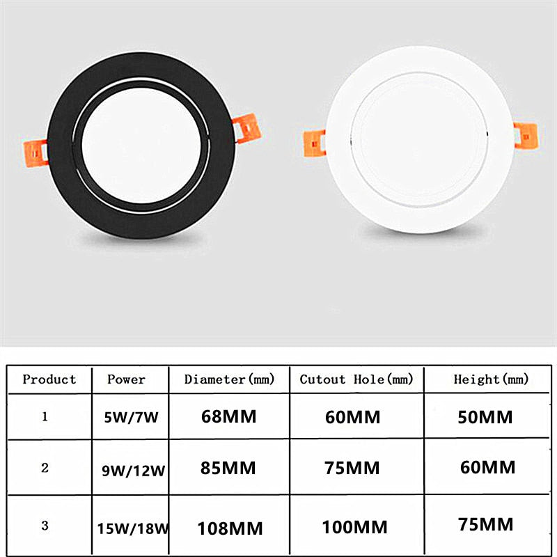 Recessed round Dimmable LED Downlights 5W 7W 9W 12W 15W 18W COB Ceiling Lamp Spot Lights AC110-220Vsitting room dining-room Lamp
