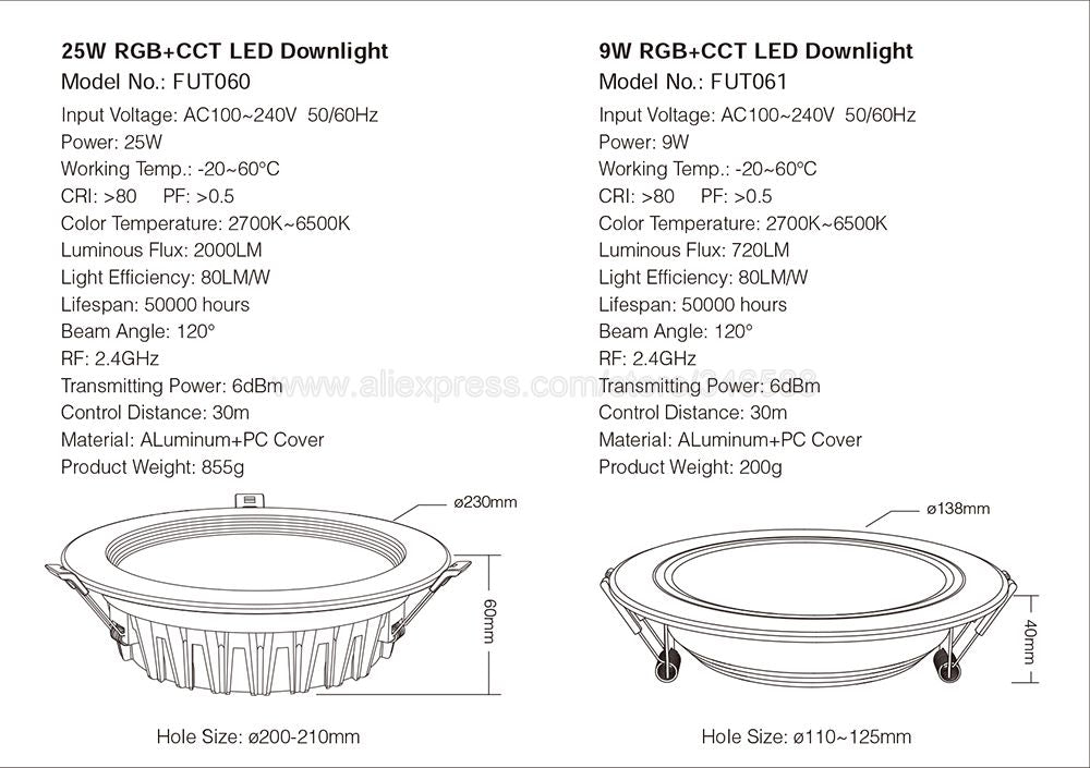 MiBoxer FUT060 25W Smart RGB+CCT LED Downlight Recessed Ceiling Spotlight AC100-240V 2.4G RF Remote WiFi APP Voice Control
