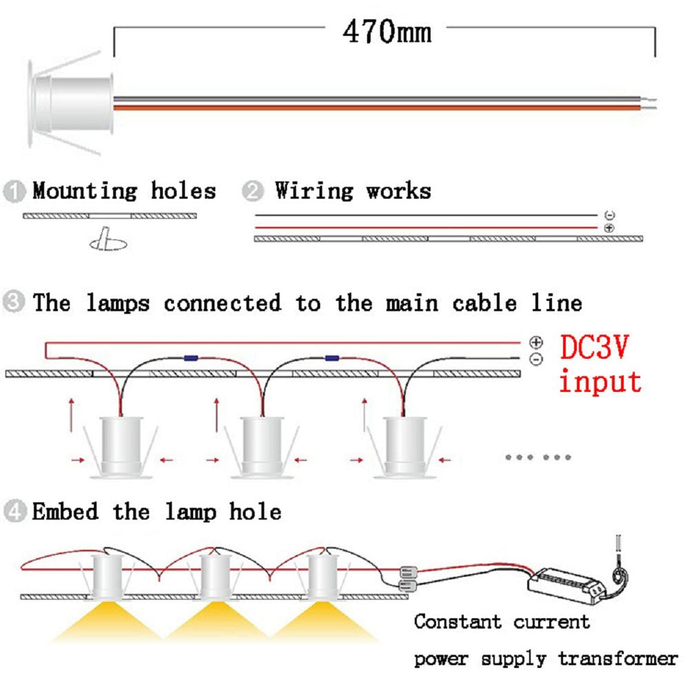 Indoor Spotlight LED Recessed Dimmable Ceiling Downlight 12V-24V / 3V 3W Cabinet Spot Light Living Room Bedroom Kitchen Spot