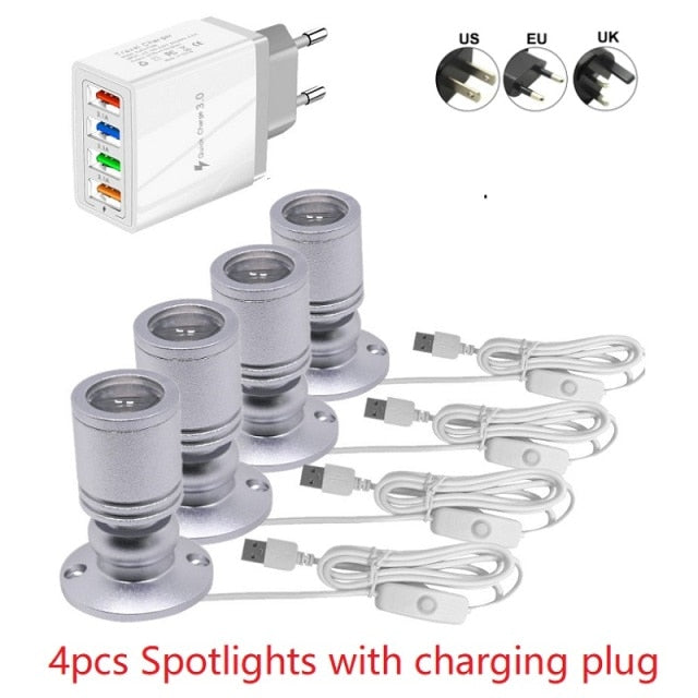 etrnLED USB Spot Light Mini Led Lamp Jewelry Showcase Wine Cabinet Lighting Kit 1W 3W Adjustable Spotlights Ceiling Downlight 5V