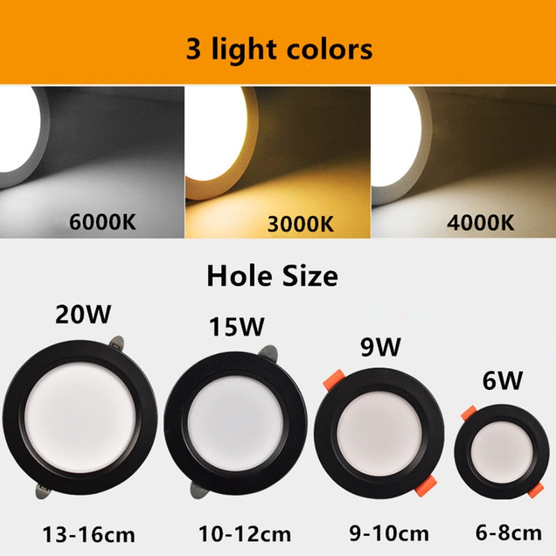 LED downlight embedded ceiling light spotlight hole light living room 6W 9W 15W 20W ultra-thin engineering downlight