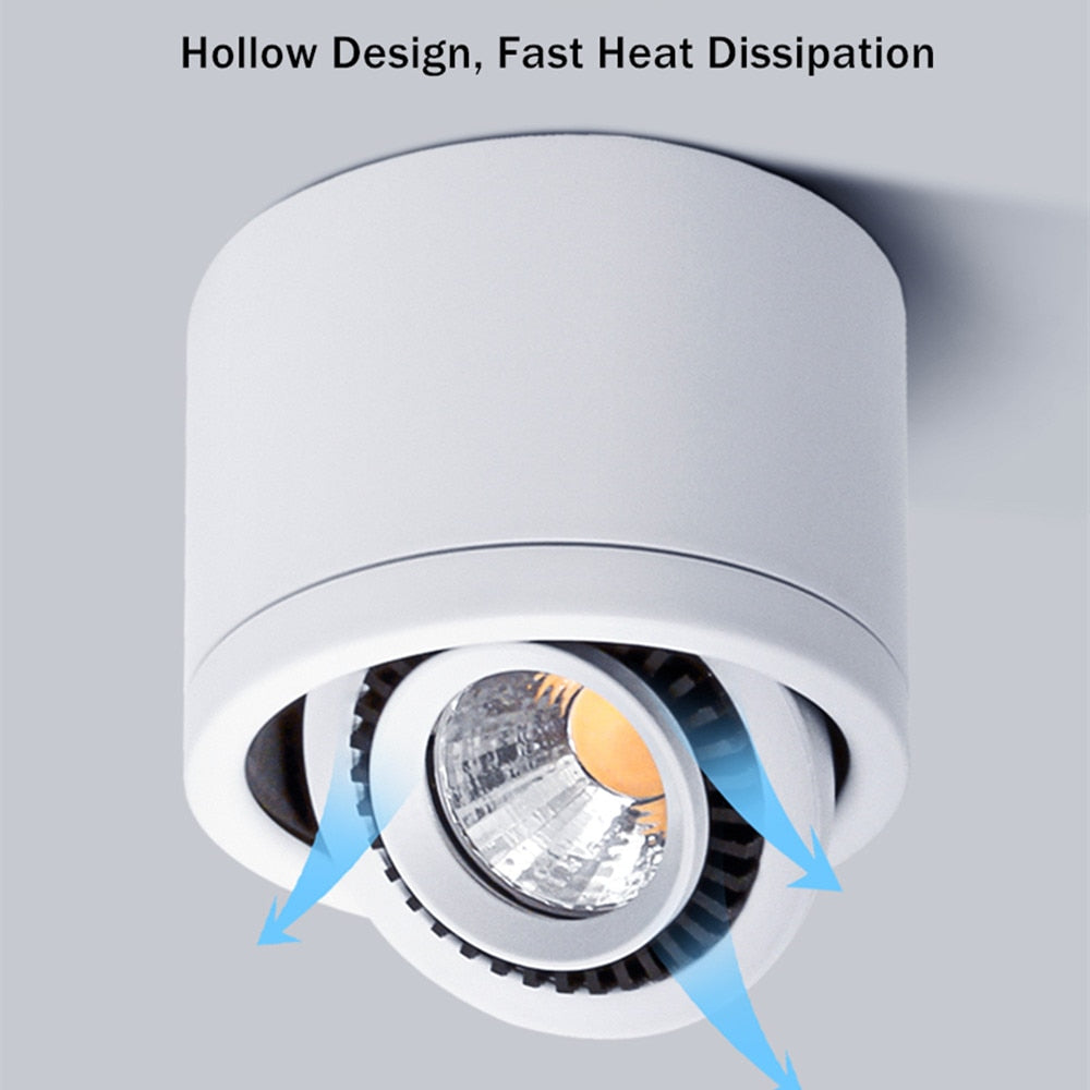Dimmable COB LED Downlight Surface Mounted Light Fixture 360 Degree Rotating lamp for Kitchen Bathroom Living Room Bedroom