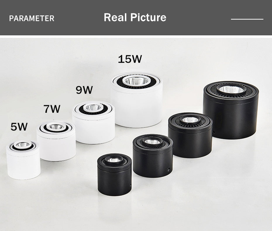 Dimmable COB LED Downlight Surface Mounted Light Fixture 360 Degree Rotating lamp for Kitchen Bathroom Living Room Bedroom