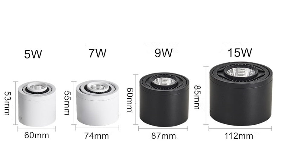 Dimmable COB LED Downlight Surface Mounted Light Fixture 360 Degree Rotating lamp for Kitchen Bathroom Living Room Bedroom