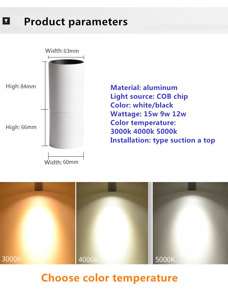 Dimmable Rotating LED Downlights 10W 15W 20W Surface Mounted adjustment COB LED Ceiling Spot Lights AC110-220V LED Ceiling Lamp
