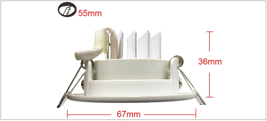 LEDIARY Round LED Recessed COB Downlights White Aluminum Spot Lamp Real 3W 100V-240V Angle Adjustable 55mm 2 Inch Cut Hole Size