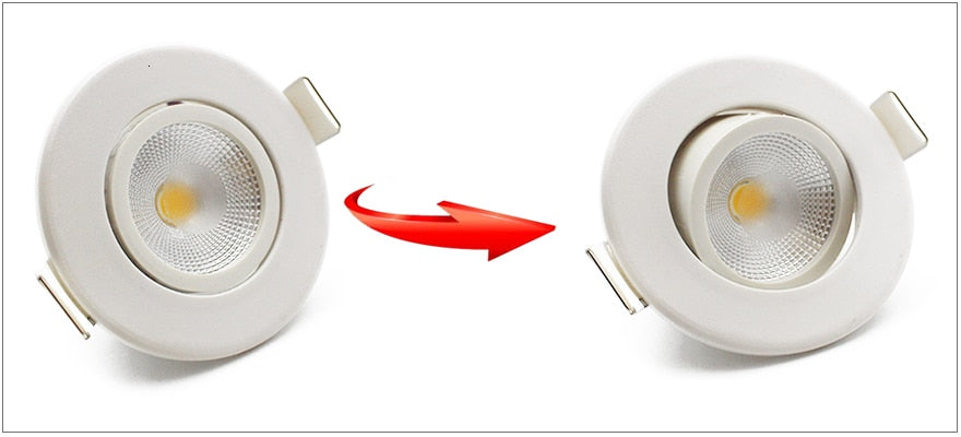 LEDIARY Round LED Recessed COB Downlights White Aluminum Spot Lamp Real 3W 100V-240V Angle Adjustable 55mm 2 Inch Cut Hole Size