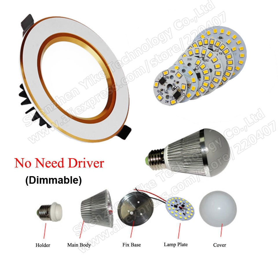 LED Downlight 3W 5W 7W 9W 12W 15W AC 220v led pcb smd2835 smart IC driver with 20cm wire for bulb light, driverless led bead for downlight