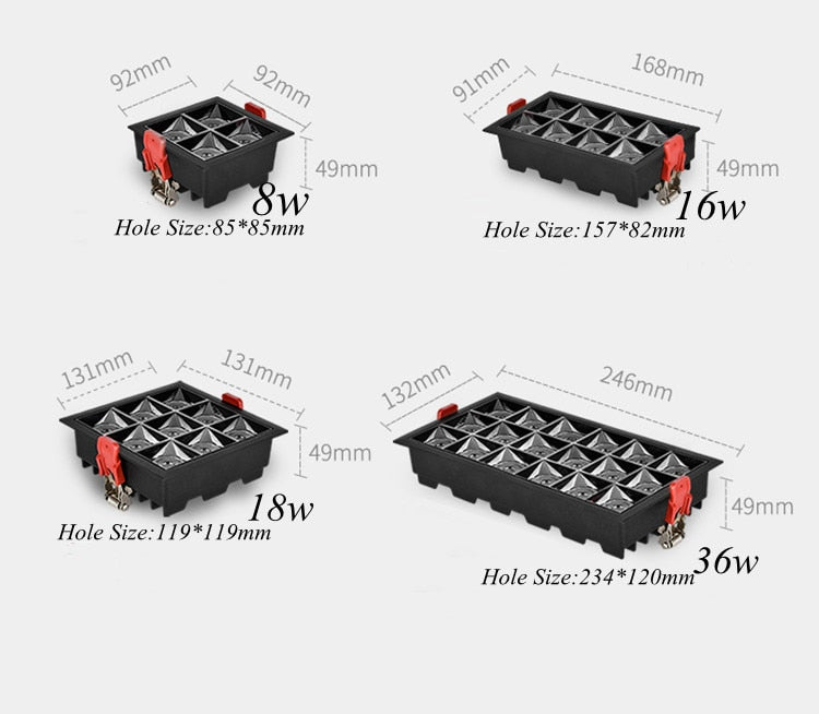 Square Recessed LED Downlights 6W 10W 20W 30W COB Ceiling Spot Lights AC220V LED Strip Indoor Lighting Lamps TV Background Room