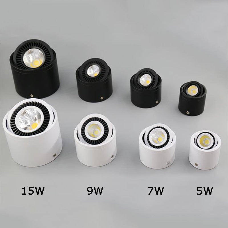 Dimmable Surface Mounted LED COB Downlight White/Black AC85-265V 360 Degree Rotating LED Spot Light 5W 7W 9W 15W Ceiling lamp