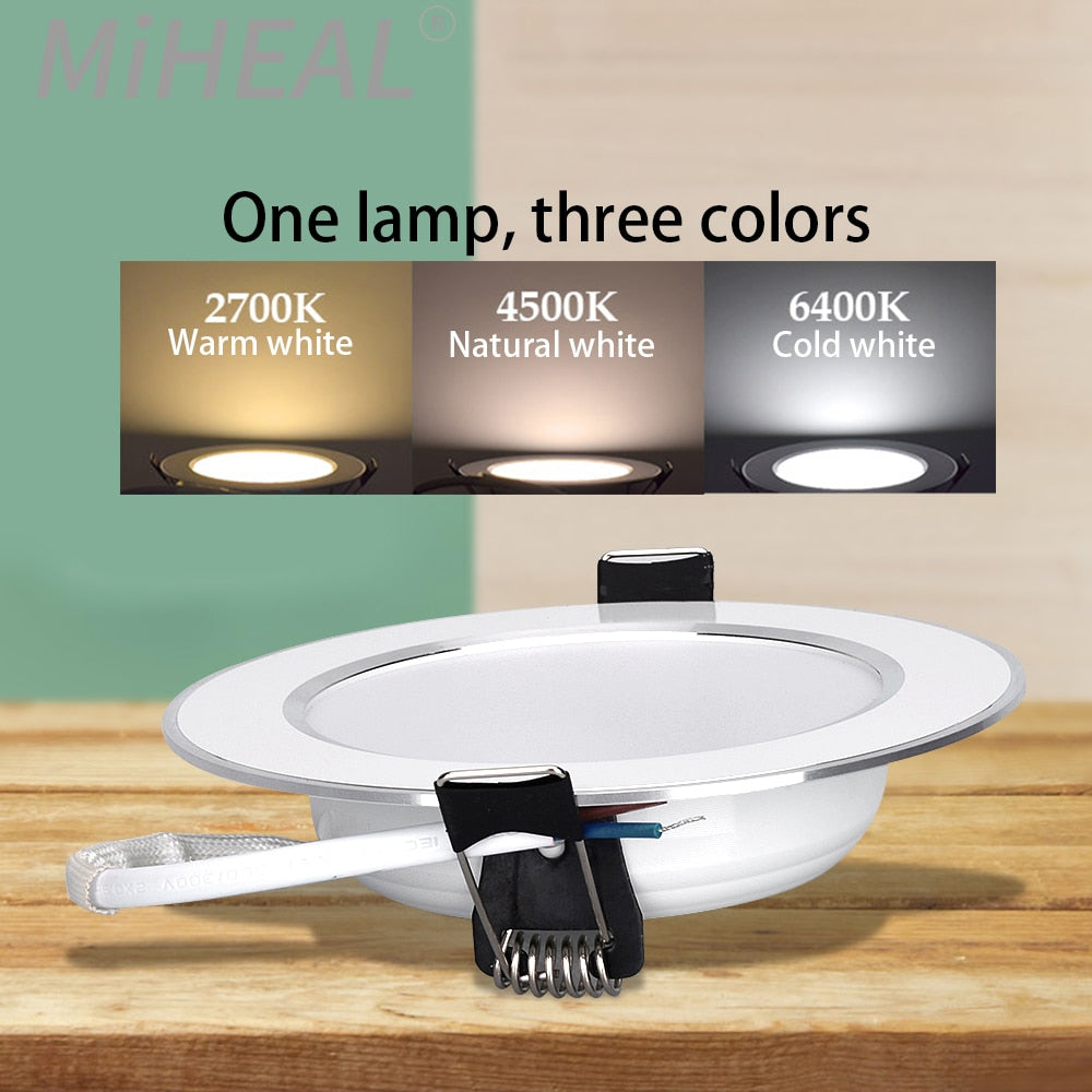 LED Downlight Ceiling lamps 5W 9W 12W 15W Tricolor temperature Warm white/natural white/cold white led Spotlight AC 220~240V