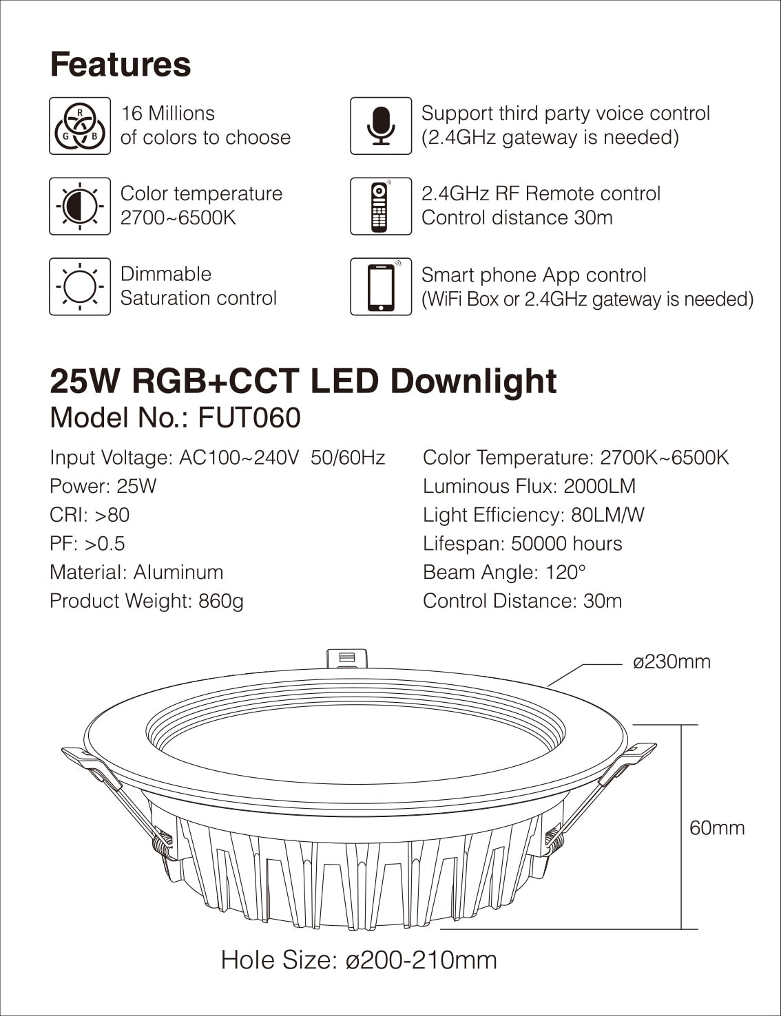Miboxer 6W 9W 12W 15W 18W 25W RGB+CCT LED Downlight Ceiling Spotlight FUT060 FUT061 FUT062 FUT063 FUT064 FUT065 FUT066 FUT068 Spotlight