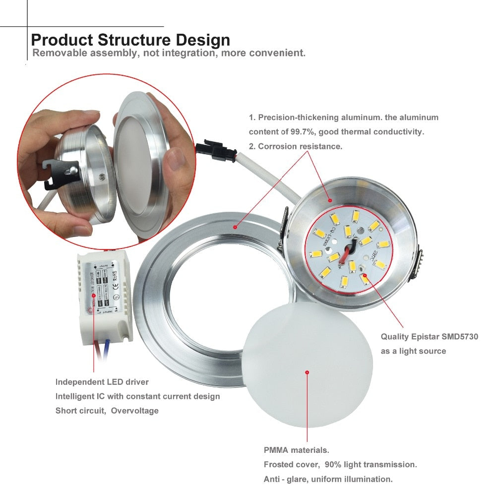 Gold Silver LED Ceiling Downlight Spot light Recessed Cabinet 3W 5W 7W Pure White Warm White More Safty