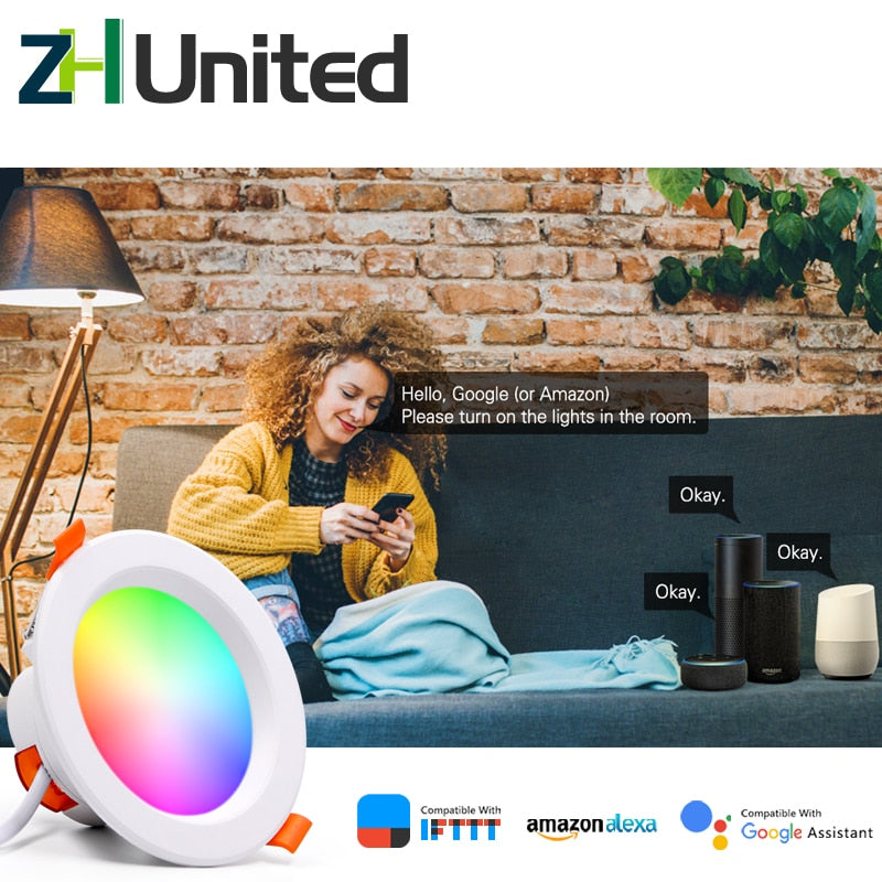 LED Smart Downlight Control Round Spotlight Intelligent Lamps Tuya 8pcs 5W/7W Smart light APP WiFi Ceiling RGB Warm Cold light