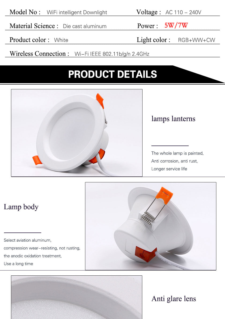 LED Smart Downlight Control Round Spotlight Intelligent Lamps Tuya 8pcs 5W/7W Smart light APP WiFi Ceiling RGB Warm Cold light