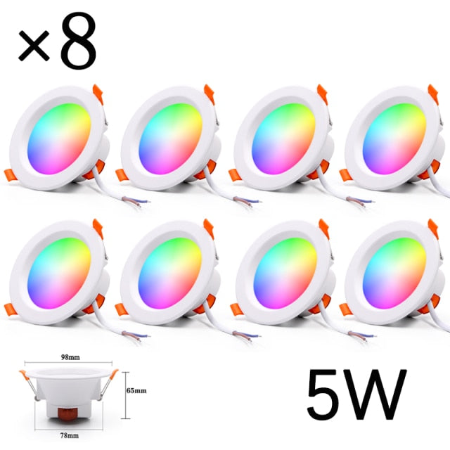 LED Smart Downlight Control Round Spotlight Intelligent Lamps Tuya 8pcs 5W/7W Smart light APP WiFi Ceiling RGB Warm Cold light