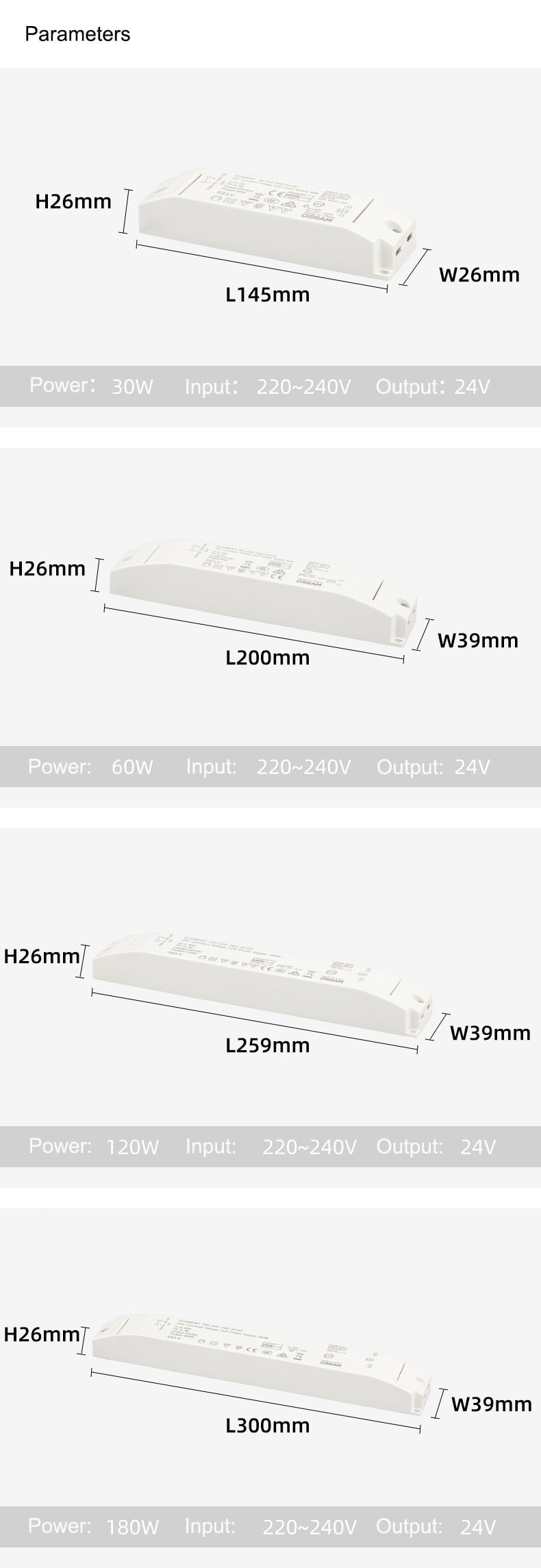 MR.XRZ Led Driver Led Transformer Adapter Input AC220V Output DC24V for LED Strip Downlight Spotlight Transformer 30W -180W
