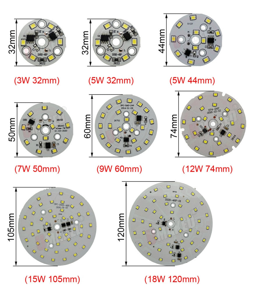 Led downlight, 3W 5W 7W 9W 12W 15W 18W AC 220V Driverless led pcb with smd integrated IC driver for downlight direct ac220v