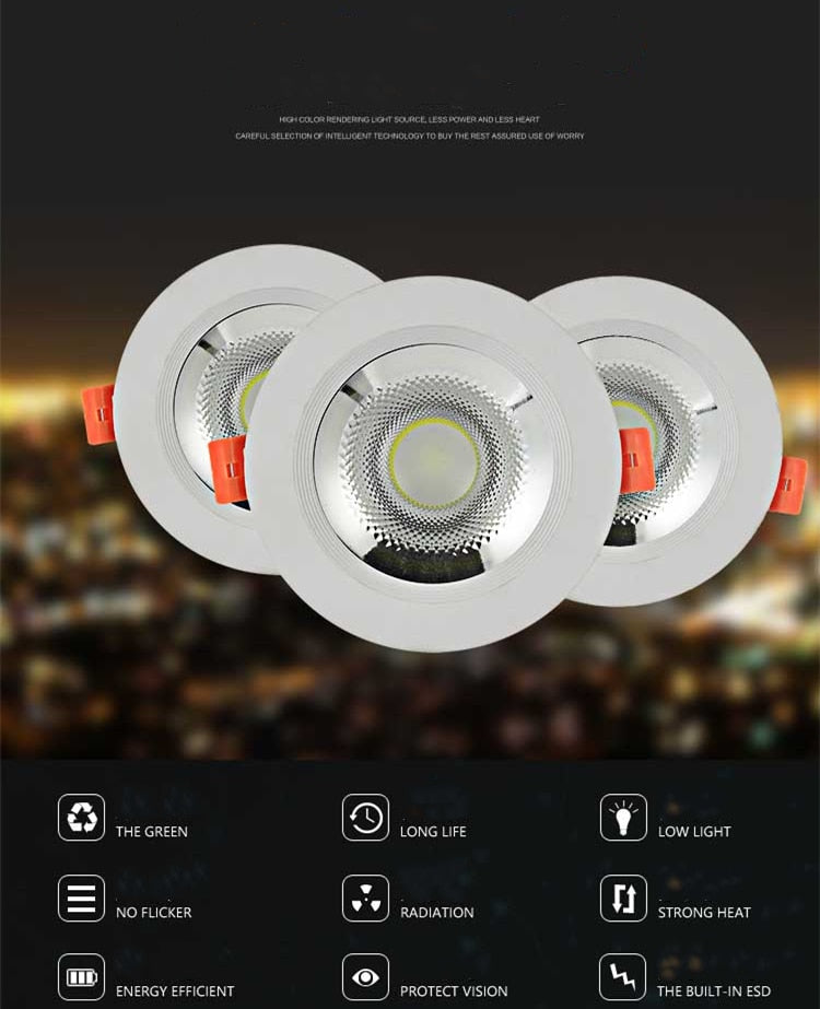 Dimmable LED ceiling downlight COB 5W 7W 9W 12W 15W 18W clothing store engineering embedded home lighting