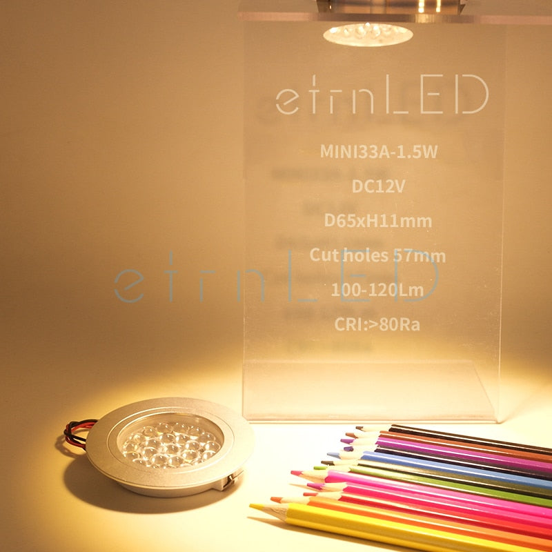 etrnLED Ceiling Led Spot Light Round Mini Focus 12V 1.5W Ultra Thin Dimmable Built In Lamps Downlight for Indoor House Showcase
