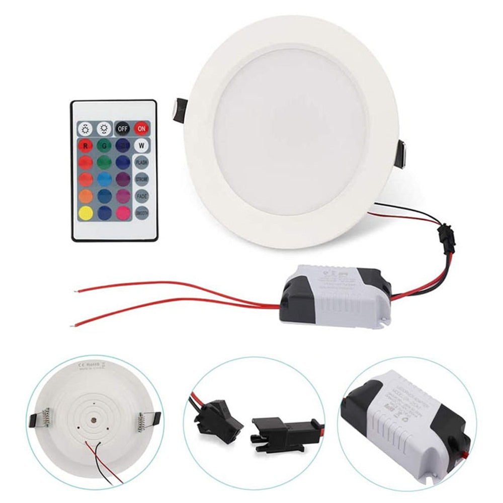 Dimmable 15W LEDs Recessed Lighting Downlight with IR Remote Control 16 Color & 4 Flashing Modes RGBW Floodlight Ceiling Light