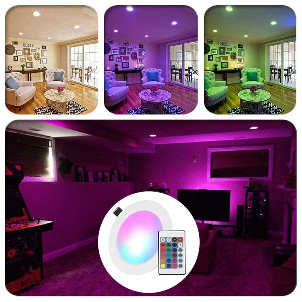 Dimmable 15W LEDs Recessed Lighting Downlight with IR Remote Control 16 Color & 4 Flashing Modes RGBW Floodlight Ceiling Light