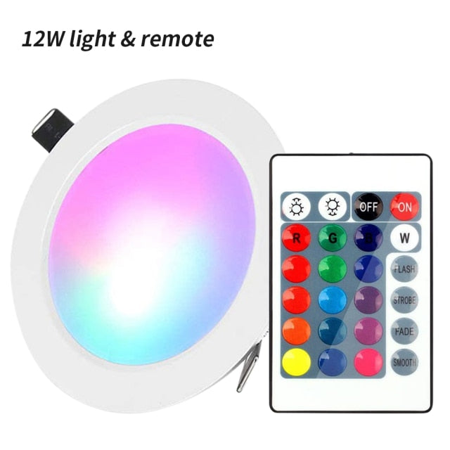 Dimmable 15W LEDs Recessed Lighting Downlight with IR Remote Control 16 Color & 4 Flashing Modes RGBW Floodlight Ceiling Light