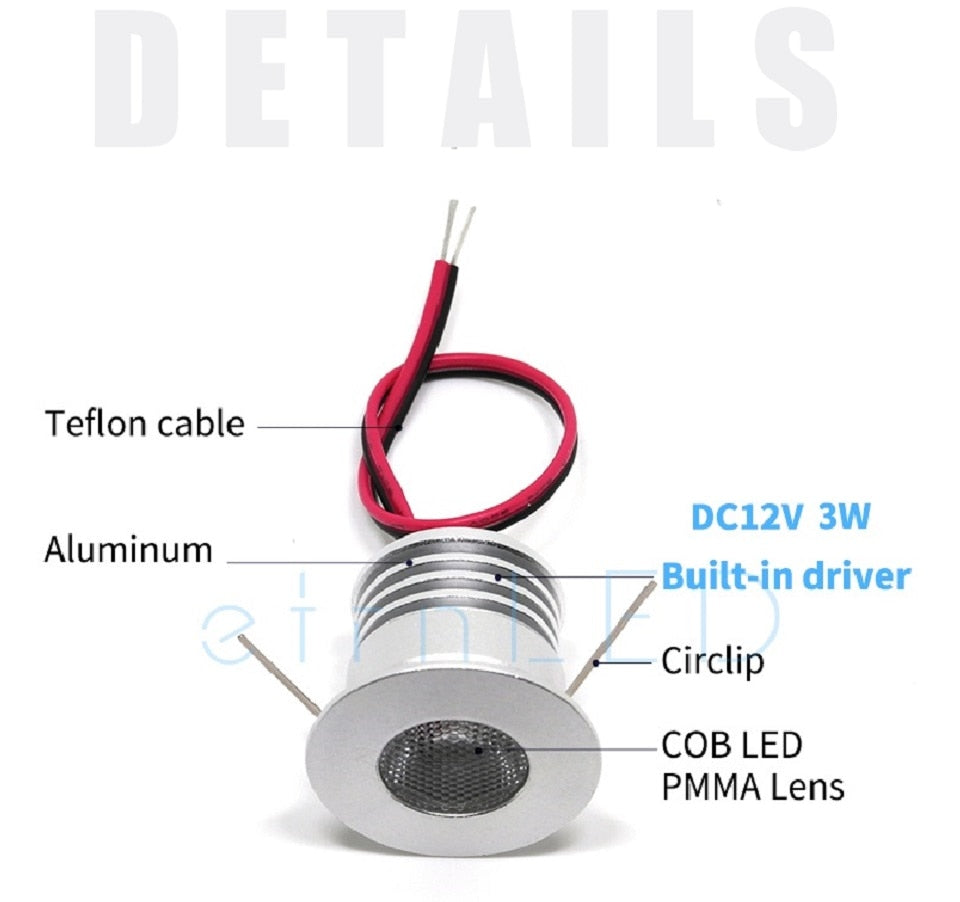 etrnLED 3W 4W Mini Led Spotlight Downlight 12V 24V Jewelry Display Ceiling Recessed Cabinet Spot Lamp with Driver Wire Connector