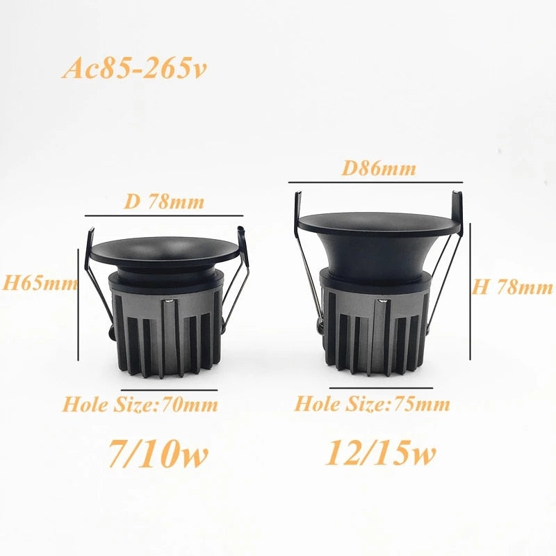 Round Light COB Dimmable Downlight Super Bright Recessed Glare 7W 10W 12W LED Round Led Ceiling Lampled 220v Bedroom Hotel