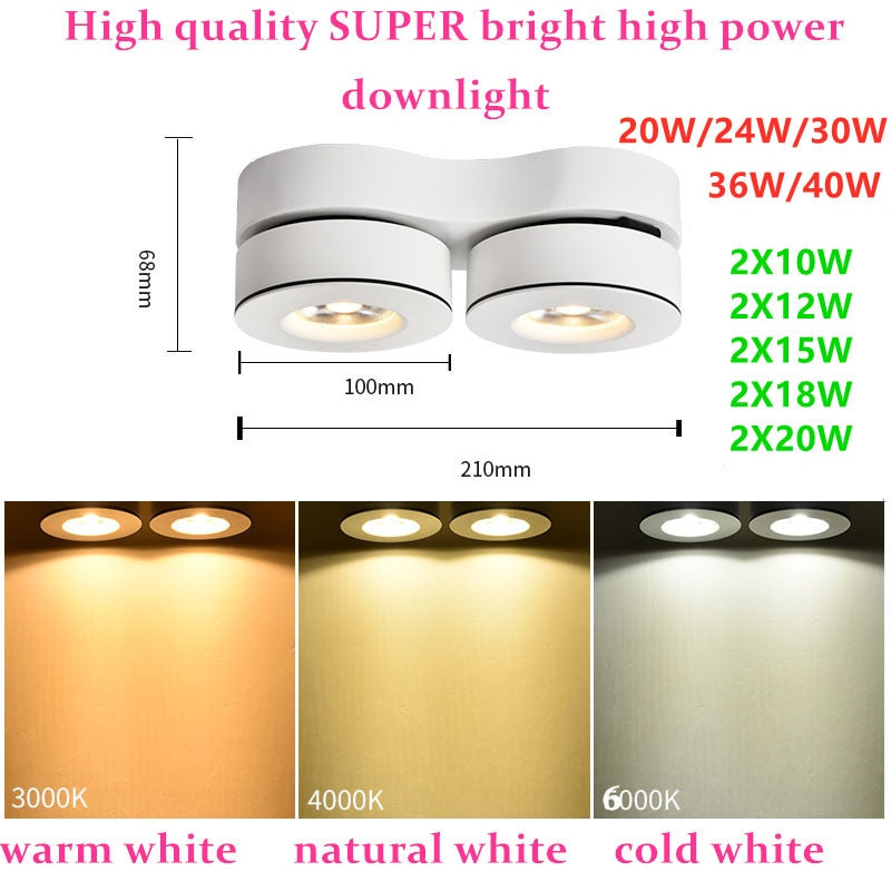 2021 New Style High quality Super Bright Dimmable Surface Mounted LED Downlight 20W 24W 30W 36W 40W COB LED Ceiling Lamp Spot Lights