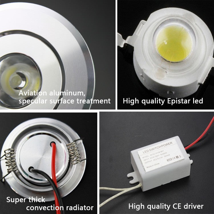 DC 12V dimmable LED downlight led verlichting led panel 1W spot light with driver black/silver/white color 5pcs/lot