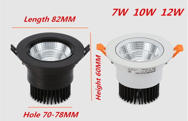 Dimmable LED Downlight COB Ceiling Spot Lighting 7W 10W 12W Led Bulb Bedroom Kitchen Indoor Ceiling Recessed Lights AC 85-265V